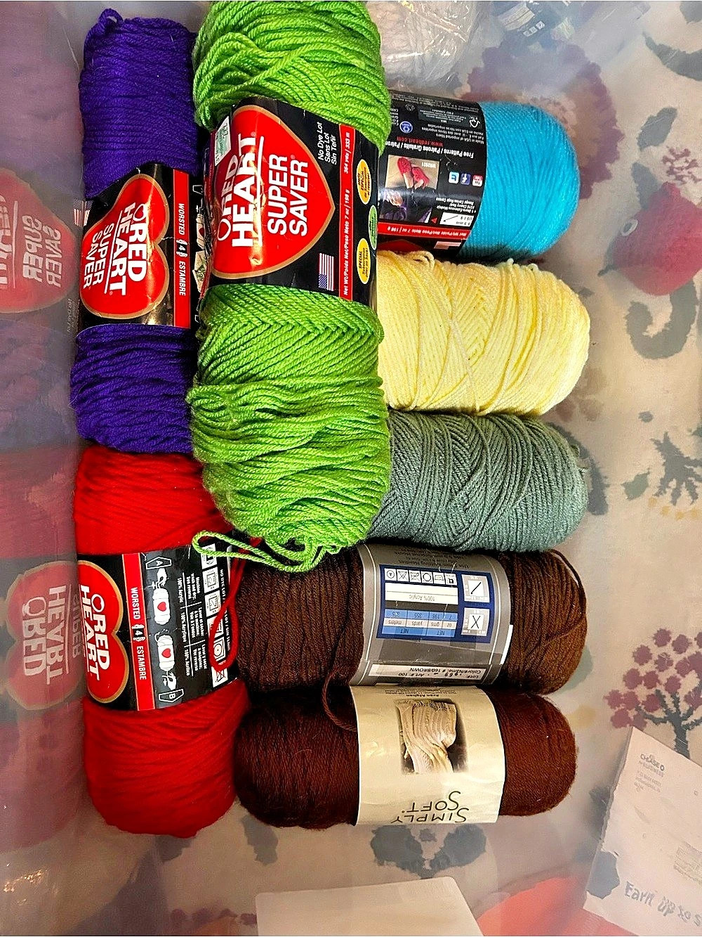 Red Heart Super Saver Yarn Lot Yarn Assorted Colors Bundle if 9 Skeins